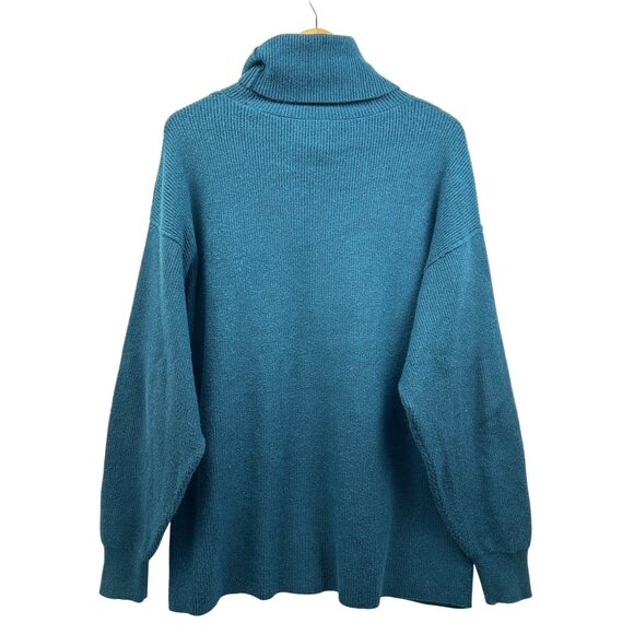 Free People Oversized Turtleneck Sweater Womens Medium Teal‎ Blue Cozycore Fall - Picture 2 of 7